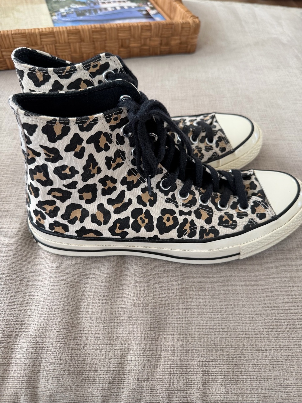 Leopard Print High-Top Converse All Star Sneakers with Black Laces - Picture 4 of 4